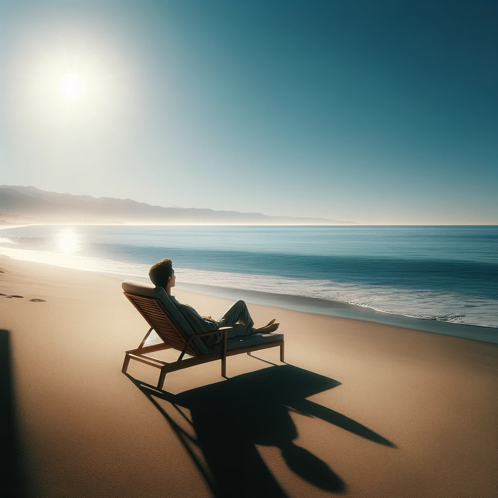 Man relaxing on beach confident in wealth and side hustle mastery